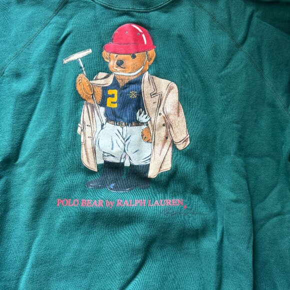 Vintage Ralph Lauren Polo Bear Sweatshirt Logo Mens small Green * - Picture 2 of 11